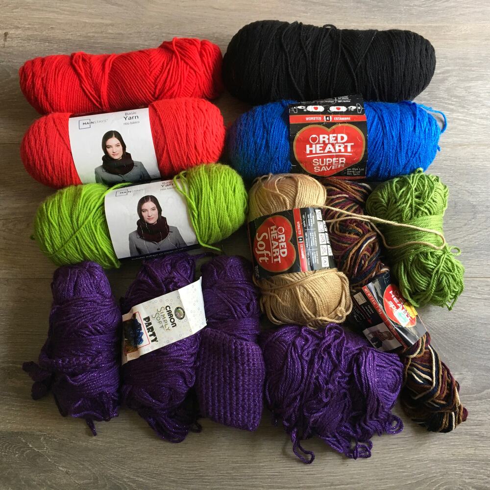 Mixed Yarn Destash Lot Red Heart Caron Party Vintage Crochet Knitting Handmade